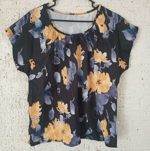 4/$20 Floral Women's Top - Black Blue and Yellow
